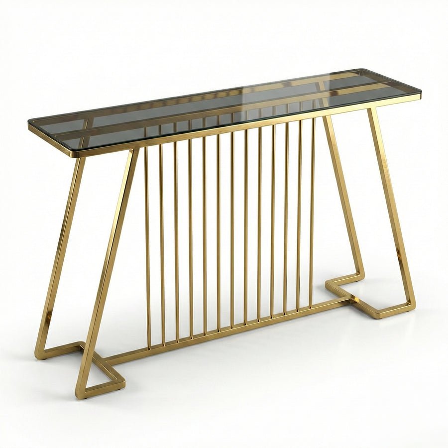Craft Console in gold stainless steel with a glass top